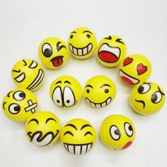 12 Anti-Stress PU Foam Yellow Smile Face Squeeze Reliever Ball1>