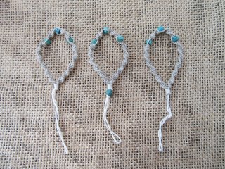 100Pcs Hemp Knitted Mobile Phone Tags Straps with Blue Beads
