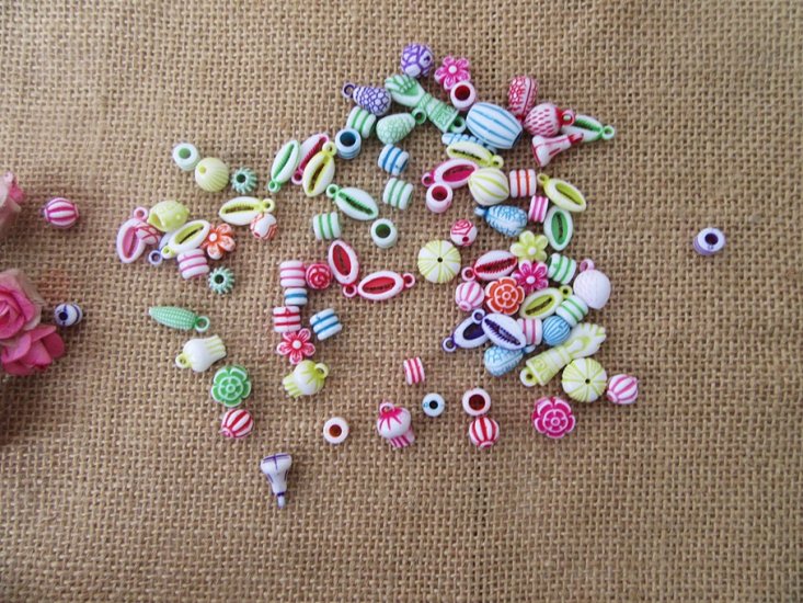 250g Colorful Beads Acrylic Assorted Bead Boho DIY Craft - Click Image to Close