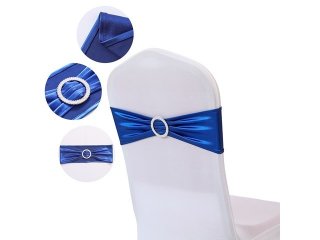 10Pcs Shiny Blue Sashes Chair Wider Bow Wedding Venue Banquet