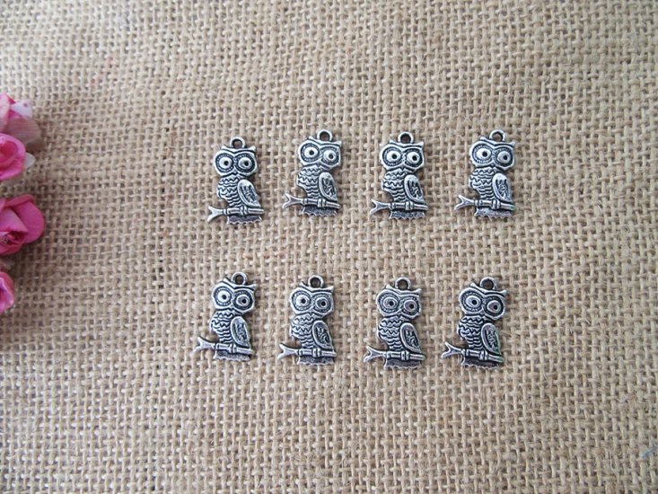100Pcs New Vivid Owl Beads Charms Pendants Jewellery Findings - Click Image to Close