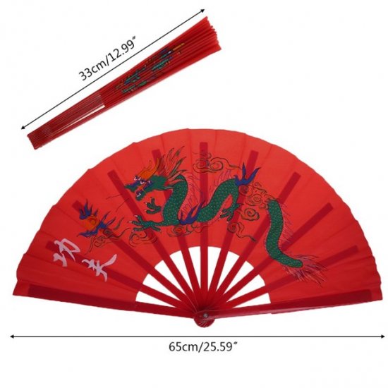 1X Chinese Dragon Martial Kung Fu Tai Chi Dance Fan Red - Click Image to Close