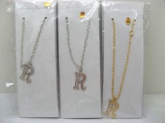 12 Silver&Golden Chain Necklace with Rhinestone Letter "R" Dangl 12 Silver&Golden Chain Necklace with Rhinestone Letter "R" Dangl