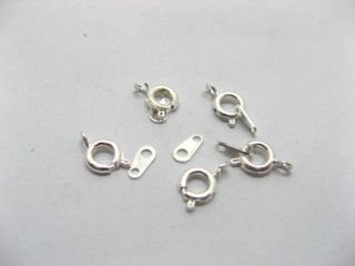 500 Silver Plated Spring Ring Bolt Clasp With Tab 6mm (image for) 500 Silver Plated Spring Ring Bolt Clasp With Tab 6mm
