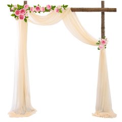 2Pcs Beige Wedding Arch Chiffon Backdrop Curtain Drapes Backgrou