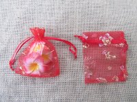 100Pcs Red Butterfly Drawstring Organza Jewelry Gift Pouches