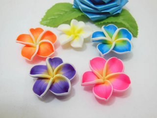 40 Fimo Beads Frangipani Jewellery Finding 3.0cm Mixed