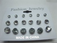 1Bag X 12Sheets Clear Rhinestone Earring Studs 3 Sizes