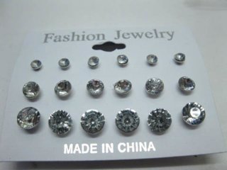 1Bag X 12Sheets Clear Rhinestone Earring Studs 3 Sizes