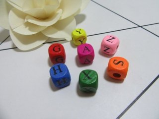 300Pcs Alphabet Letter Cube Wooden Beads Mixed Wholesale