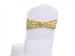 10Pcs Sequined Golden Sash Chair Wider Bow Wedding Venue Banquet