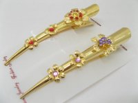 12 Chic Golden Designer Rhinestone Hair Clips 13cm