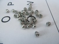 300Pcs Alloy Antique Silver Flower Beads Pendants 5mm
