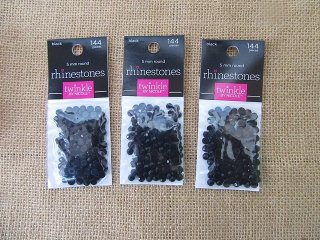36Sheets x 144Pcs Black Flatback Acrylic Gemstones Rhinestones 5