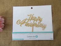 3Pcs Happy Anniversary Cake Topper Decoration Party Favor - Gold