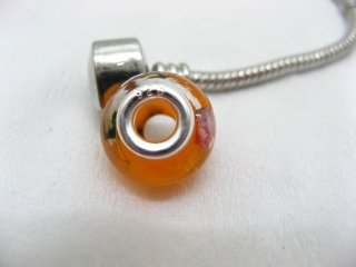 4Pcs Orange Murano Round Glass European Beads 925 Sterling Silve