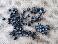 700Pcs Black Floral Painted Glass Beads 6mm Dia.