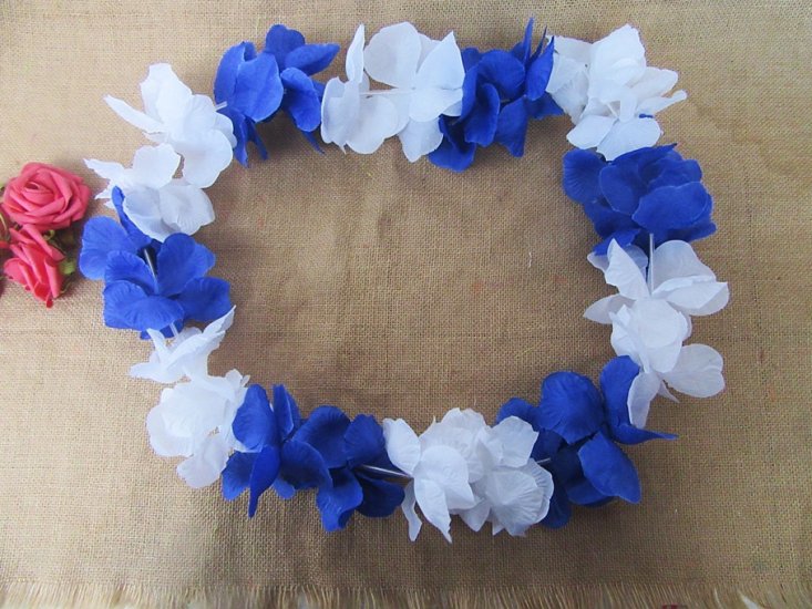 12Pcs Blue & White Hawaiian Dress Party Flower Leis/Lei Petal - Click Image to Close