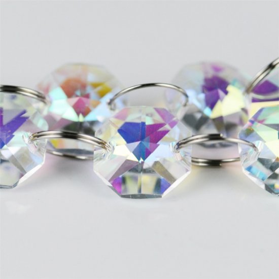 100 AB Clear Crystal Faceted Double-Hole Suncatcher Beads 14mm - Click Image to Close