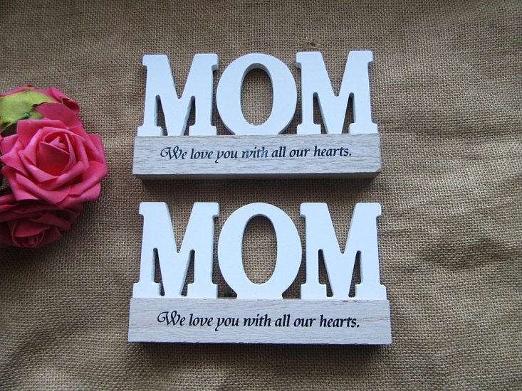 2Pcs Free Standing MOM Sign Mother's Day Gift Desktop Decoration - Click Image to Close