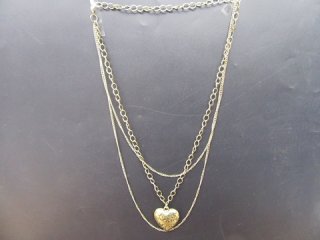 12Pcs Antique Multi-Loop Metal Chain Necklace with Heart Pendant