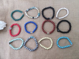 12Pcs Round Beads Stone Elastic Bracelet Fashion Jewellery