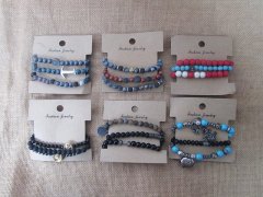 6Sheets x 3Pcs Round Beads Stone Elastic Bracelet Fashion Jewell