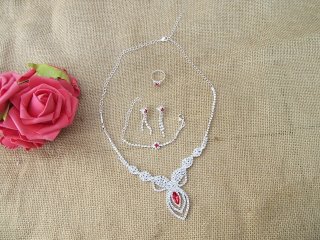 1Set Red Luxury Bridal Jewelry Set Necklace Earring Bracelet