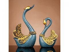 1Pr x 2Pcs Swan Couple Sculpture Figurine Ornament Decor 21/15cm