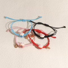 (image for) 5Pcs Ceramic Lucky Money Cat Bracelet Adjustable Woven Cord Wristband