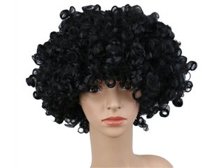 2Pcs Funny Unisex Dress up Black Curly Hair Wig Cosplay Party Fa