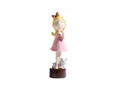 1Pc Charming Standing Girl w/Cat Sculpture Figurine Ornament