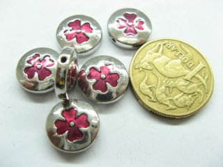 50 New Flat Round Red Enamel Bali Style Spacer Beads (image for) 50 New Flat Round Red Enamel Bali Style Spacer Beads