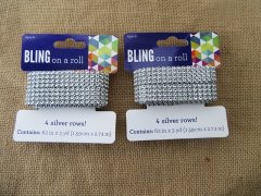 (image for) 6Sheets 4 Silver Row Diamond Mesh Rhinestone Ribbon Crystal Wrap