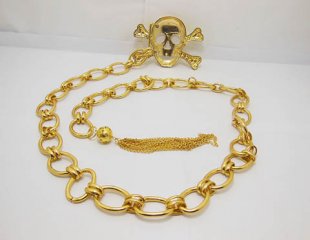 1Pc Crossbone Skull Golden Chain Waist Belt w/Tassel