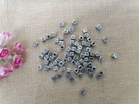 250g (900Pcs) Silvery Alphabet Letter Cube Beads 7x7mm