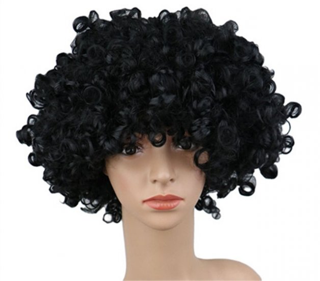 2Pcs Funny Unisex Dress up Black Curly Hair Wig Cosplay Party Fa - Click Image to Close
