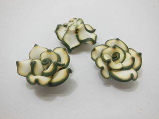 195 Green White Fimo Rose Flower Beads Jewellery Findings 2.5cm