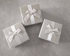 (image for) 10Pcs Grey Ring Necklace Earring Boxes w/Bow 85x85mm Jewelry Gift Box