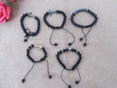 12Pcs Black Gemstone Beaded Drawstring Bracelets Assorted 12Pcs Black Gemstone Beaded Drawstring Bracelets Assorted