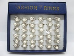 (image for) 36 Fashion Elegant Pearl Rings with Rhinestone