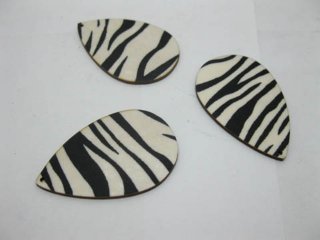 100 Zebra-Stripe Teardrop Wooden Beads 55mm long