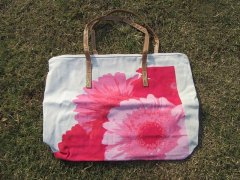 (image for) 2Pcs Tote White Bag Flower Design Woman Hand Bag Shoulder Bag