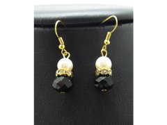 (image for) 2x12Pairs Black Glass Earrings Golden Plated Hook