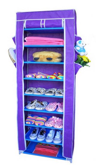 1X 10 Tier 30 Pair Shoe Holder Display Rack Purple Cover - Click Image to Close