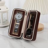 1Pc Brown Watch Storage 2 Compartment Display Case
