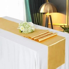 5Pcs Golden Silk Satin Banquet Wedding Table Runners Table Flags Party Hotel Wedding (image for) 5Pcs Golden Silk Satin Banquet Wedding Table Runners Table Flags Party Hotel Wedding