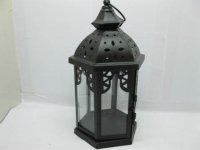 1X Black Hanging Candle Lantern 6-Sided