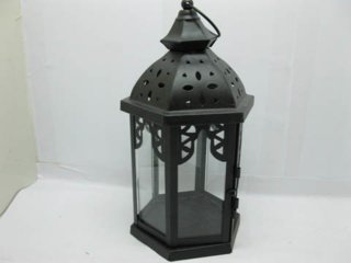 1X Black Hanging Candle Lantern 6-Sided