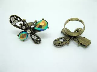 12 Shiny AB Butterfly Top Rings with Rhinestone